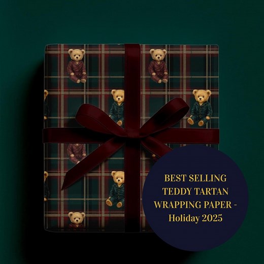 Tartan Teddy Bear Christmas Wrapping Paper Roll, Dark Heritage Holiday Gift Wrap, Classic Plaid Christmas Decor, Luxury Matte or Satin Paper - Etsy