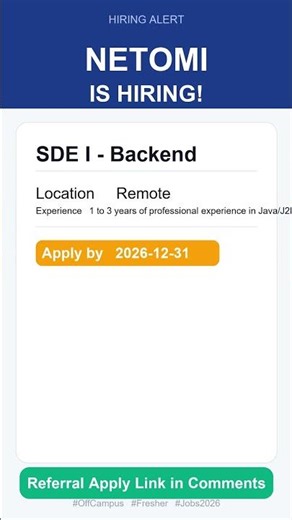 Netomi | SDE I - Backend | Off Campus 2026 | Apply Now | Remote