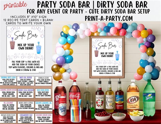 Printable Soda Bar Kit - Dirty Soda Sign & Recipe Tent Cards (12 Recipes!) PDF - Etsy