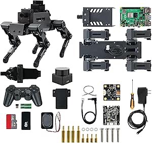 Raspberry Pi 12DOF Robot Dog AI Visual Recognition Interaction S1/S2 Robot Electronic Kits for Teens Adults (S2 with Pi 4B 4GB)
