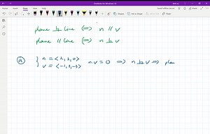 SOLVED:A line is parallel to the vector 𝐯, and a plane has normal vector 𝐧 . (a) If the line is perpendicular to the plane, what is the relationship between 𝐯 and 𝐧 (parallel or perpendicular)? (b) If the line is parallel to the plane (that is, the line and the plane do not intersect), what is the relationship between v and n (parallel or perpendicular)? Line I: x=1-t,   y=3 t,   z=-6 5 t Line 2:   x=-1 2 t,   y=6-6-6 t,   z=4-10 t (c) Parametric equations for two lines are given. Which line