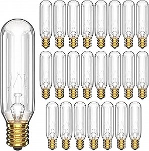 Mini T6 Tubular Incandescent Light Bulb (24-Pack) 25W Bulbs, Clear Glass, Dimmable Warm White 2700K 180 Lumens E12 Candelabra Base 2.5 Inch Short Decorative Accent Bulb