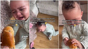 "She loves food too much": Baby suddenly stops crying after dad gave her snack
