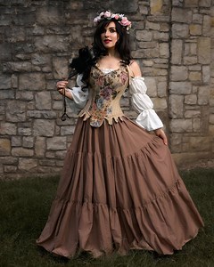 Renaissance Fair Cotton Dress - Tapestry Corset - Tiered Skirt - Ren Faire Costume - Etsy