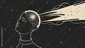 Cartoon illustration of human mind. Bright drawing on dark background contrasting video loop