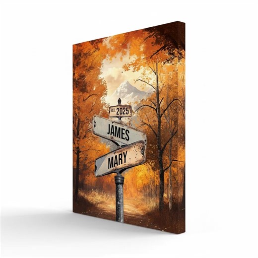 Personalized Crossroads Street Sign Canvas Wall Art, Custom Couple Names & Date, Anniversary Wedding Valentine Gift, Framed or Unframed - Etsy