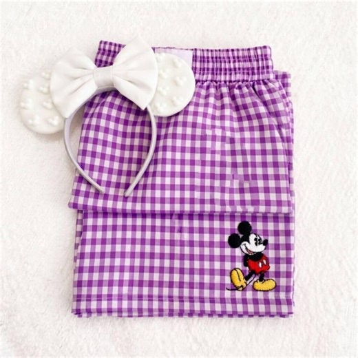 Gingham Shorts With Mickey Mouse Embroidery, Cute Disney Pajama Shorts, Aesthetic Summer Lounge Shorts, Gift for Her - Etsy