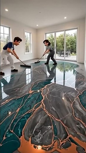 Epic gold, green & grey Epoxy Floor Transformation | Luxury Living Room Makeover #epoxyfloor #epoxy