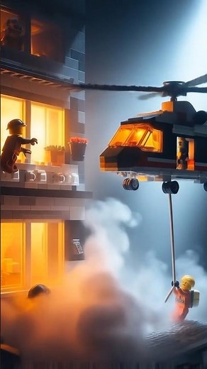 LEGO Rescue Mission: Helicopter Saves the Day in Burning Building! #shorts