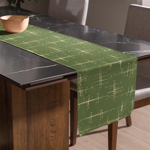 Mid Century Modern Table Runner Green and Yellow Colors Mid Century Decor Table Runner Housewarming Gift 50s Home Decor Abstract Tablecloth - Etsy