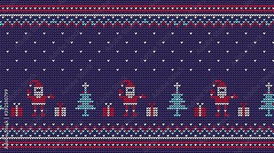 Christmas knitted video pattern with santa gifts and christmas tree. Looped Animation.