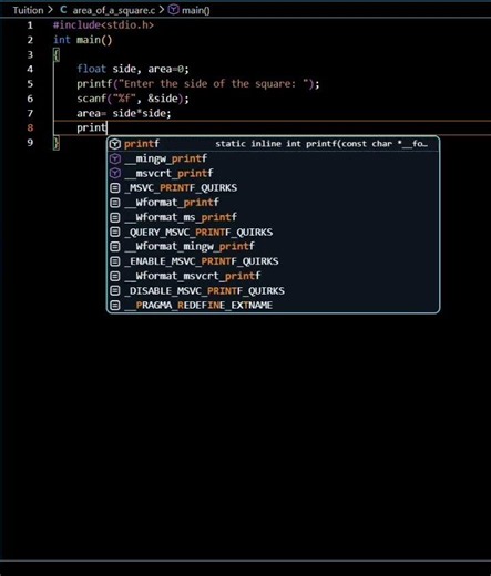 Calculating area of the square in C | C Programming Project | #beginnerprogramming #coding |
