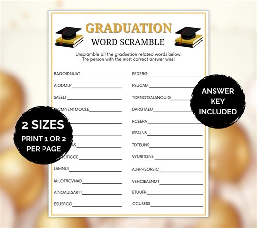 Graduation Word Scramble Game Printable, Graduation Party Game, Grad Party Activity, High School Graduation Game, College Graduation Game - Etsy