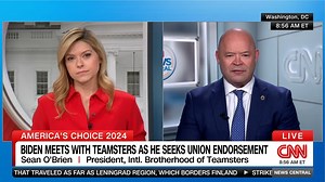 O'BRIEN TO CNN: TEAMSTERS ENDORSEMENT IS CRUCIAL Teamsters General President Sean M. O’Brien joined CNN News Central on Wednesday to talk about the 2024 election and the Teamsters' endorsement process. The interview followed the final Teamsters Presidential Roundtable held at the union's headquarters this week with President Joe Biden. “We have 1.3 million members and their input is very important on who they want leading this country moving forward. This is the most important decision we’re goi