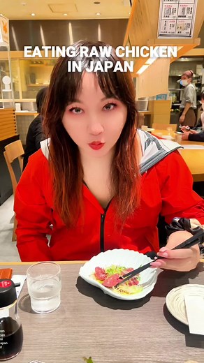 Eating raw chicken in Japan - chicken liver sashimi in Tokyo Station Japan. Have you rver eaten chicken sashimi? In Japan, eating raw chicken sashimi is a culinary experience that's both unique and intriguing. I recently tried this delicacy for my TikTok followers, and I must say, it was an adventure for my taste buds. Firstly, the idea of eating raw chicken may seem unusual, especially since in many cultures, there's a strong emphasis on cooking chicken thoroughly to avoid foodborne illnesses.