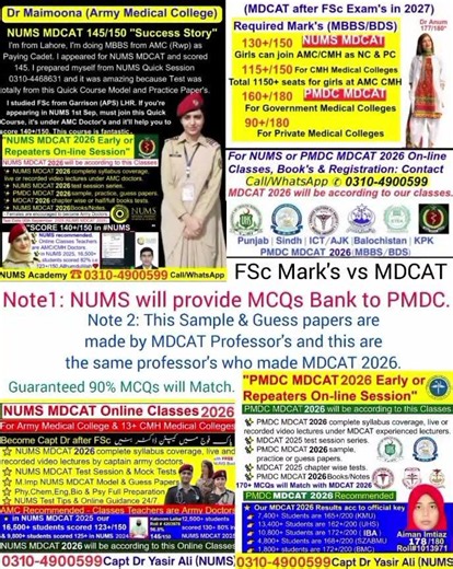 Free MBBS-BDS/NUMS MDCAT/PMDC MDCAT/MDCAT 2026