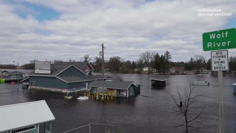 See flooding of Wolf River near Fremont, Wisconsin