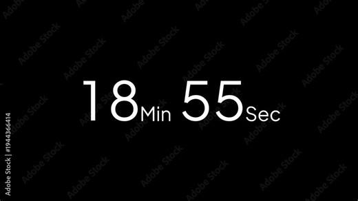 19 minute countdown timer animation from 19 to 18 minute, digital countdown timer transparent background. 19 minute countdown timer animation