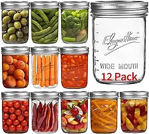 eleganttime Wide Mouth Mason Jars 16 oz,12 Pack Canning Jars with Lids,Airtight Container Glass Jars for Candles,Home Decor,Overnight Oats,Fruit Preserves,Jam or Jelly