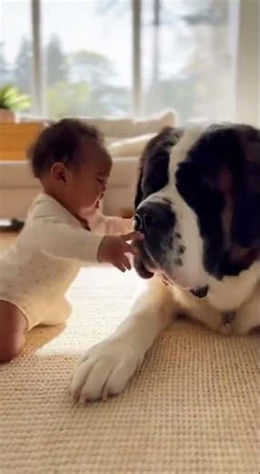The Gentle Giant & The Tiny Human 🥹❤️ #shorts #saintbernard #gentlegiant #babyanddog #wholesome
