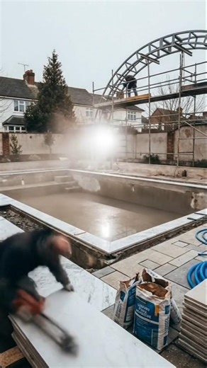 We Built a GIANT Swing Pool in the Backyard! 😱Luxury Backyard Transformation #shortvideo #renovation