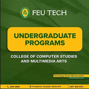 From student to tech trailblazer. Develop your potential with Specialized Programs at FEU Tech. 𝐂𝐨𝐦𝐩𝐮𝐭𝐞𝐫 𝐒𝐜𝐢𝐞𝐧𝐜𝐞 • 𝐀𝐫𝐭𝐢𝐟𝐢𝐜𝐢𝐚𝐥 𝐈𝐧𝐭𝐞𝐥𝐥𝐢𝐠𝐞𝐧𝐜𝐞 • 𝐃𝐚𝐭𝐚 𝐒𝐜𝐢𝐞𝐧𝐜𝐞 • 𝐒𝐨𝐟𝐭𝐰𝐚𝐫𝐞 𝐄𝐧𝐠𝐢𝐧𝐞𝐞𝐫𝐢𝐧𝐠 𝐈𝐧𝐟𝐨𝐫𝐦𝐚𝐭𝐢𝐨𝐧 𝐓𝐞𝐜𝐡𝐧𝐨𝐥𝐨𝐠𝐲 • 𝐀𝐧𝐢𝐦𝐚𝐭𝐢𝐨𝐧 𝐚𝐧𝐝 𝐆𝐚𝐦𝐞 𝐃𝐞𝐯𝐞𝐥𝐨𝐩𝐦𝐞𝐧𝐭 • 𝐁𝐮𝐬𝐢𝐧𝐞𝐬𝐬 𝐀𝐧𝐚𝐥𝐲𝐭𝐢𝐜𝐬 • 𝐂𝐲𝐛𝐞𝐫𝐬𝐞𝐜𝐮𝐫𝐢𝐭𝐲 • 𝐖𝐞𝐛 𝐚𝐧𝐝 𝐌𝐨𝐛𝐢𝐥𝐞 𝐀𝐩𝐩𝐥𝐢𝐜𝐚𝐭𝐢𝐨𝐧 𝐌𝐮𝐥𝐭𝐢𝐦𝐞𝐝𝐢𝐚 𝐀𝐫𝐭𝐬 • �