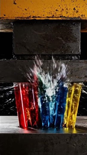 Hydraulic Press Crushing Test Tubes with Colored Liquid Glass Liquid Burst #hydraulicpress #machine