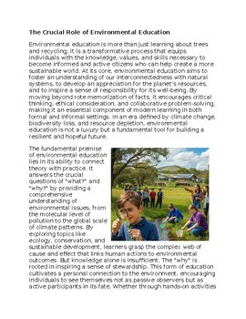 Environmental Education Worksheet for SubPlan & Homework