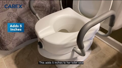 Carex E-Z Lock Raised Toilet Seat with Armrest, Weight Capacity 300 lbs