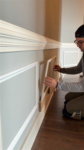 Alex on Instagram: "Applied paneling: not as fancy as stile and rail wainscoting, but still a great way to dress up a room. I recommend paneling in any room that is particularly important: formal living area, entryway, dining room, etc. It’s an Old World detail that adds a ton of character. Shout out to @kizenenterprise for making a fence with a handy short stop feature - it saved me so much time. #finishcarpentry #carpentry #trimcarpentry #classic #wainscoting"