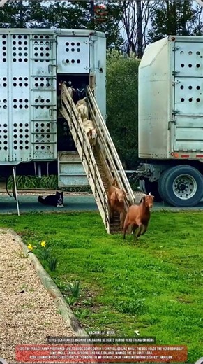 Livestock Trailer Machine Unloading 80 Goats During Herd Transfer Work