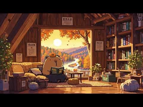 Fall Morning by the Lake 🍂 Lofi Chill with Capybara 🍂 Lofi Deep Focus to study/work/relax