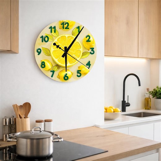 Lemon Wall Clock for Kitchen, Bright Kitchen Decor, Fruit Wall Decor, Colorful Home Accent, Modern Kitchen Wall Clock - Etsy