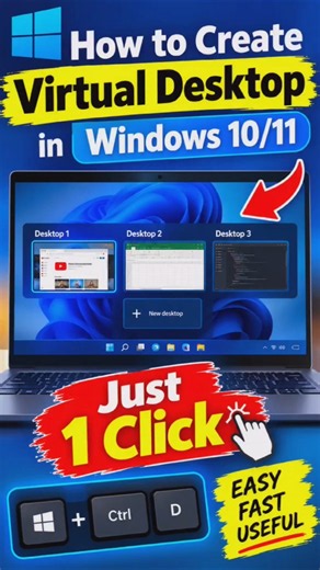 How to Create Virtual Desktop in windows 10/11|Virtual Desktop With Shortcut Key. #shorts