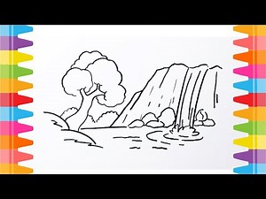 How to Draw Waterfall | Easy Drawings Waterfall scenery
