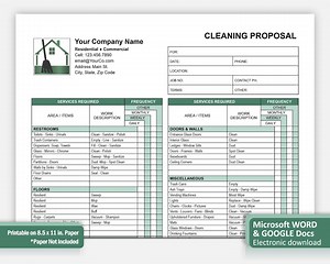 Green Cleaning Proposal Template WORD, Commercial Cleaning Checklist, Best Fillable Editable Google Docs Cleaning Service Proposal - Etsy