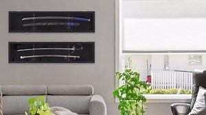 DisplayGift 1 Sword Sabre Cabinet Stand Holder Wall Rack Display Case Shadow Box Lockable with 98% UV Protection Mahogany Finish KCS03-MA