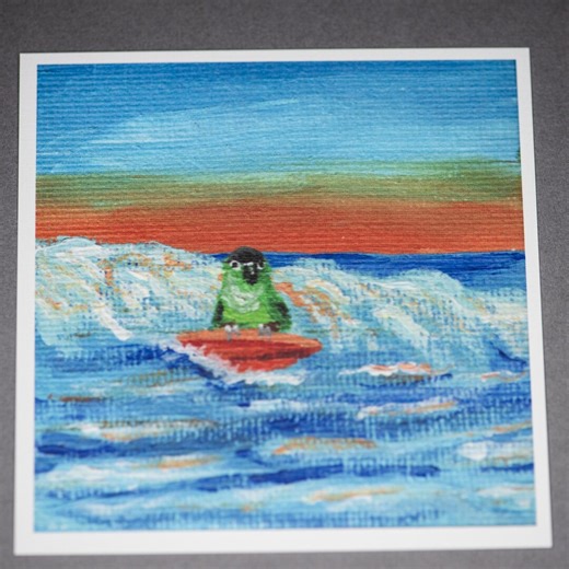 Surfing Green Cheek Conure Parakeet Pet Bird Mini Art Print - Etsy