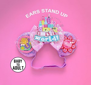Small World Ears, Minnie Ears, Mickey Ears, Adult & Women Mouse Ears, Adjustable Elastic Headband, Small World Castle and Flower - Etsy