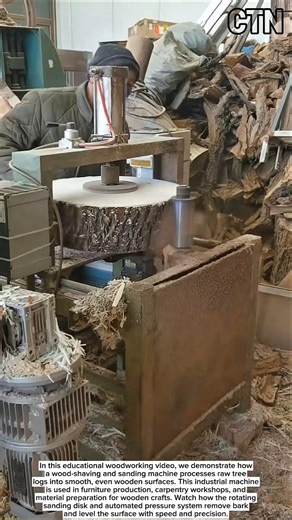 Powerful Wood Shaving Machine Transforming Raw Logs – Educational Woodworking Technology