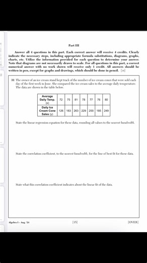 Linear Regression Calculator Question (4 points) #algebra1 #regents Algebra Regents exam #nyc