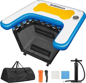 SPECSTAR Inflatable Pup Plank Dog Boat Ramp Float for Pets Up to 30 Pounds Swimming Floating Ramp Ladderwith Non-Slip Pad for Pools Boats Docks Lakes