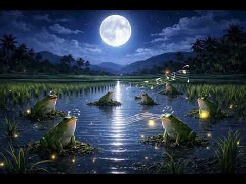 Relaxing Frog Sounds at Night C Full Moon Rice Field | Deep Sleep, Meditation & Stress Relief