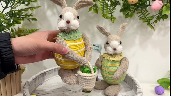 QEQEKAKA Easter Bunny Decoration 2PCS Handmade Paper Rope Small Rabbit Figurine - Easter Bunnies, for Home Table Decor & Farmhouse Rabbit Decor & Birthday Gift