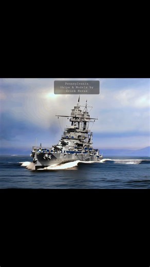 The battleship USS Pennsylvania (BB-38) was a large, powerful American battleship of the Pennsylvania-class featuring twelve 14-inch guns in four triple turrets, two torpedo tubes, and an "all-or-nothing" armor scheme with a 13.5-inch belt. Powered by four Curtis steam turbines and twelve boilers, it could reach 21 knots and had a length of 608 feet. The ship was commissioned in 1916, survived the attack on Pearl Harbor in 1941, and was later sunk as a target in the 1946 atomic tests at Bikini A