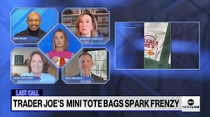 Trader Joe's mini tote bags are sparking a frenzy, with some bags being sold on secondhand platforms for hundreds of dollars. Mike Muse: "I think having a limited edition bag is so dope." | ABC News Live