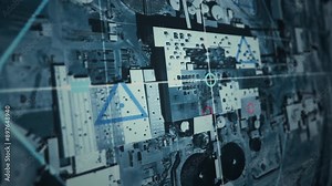 Military Satellite Sensors Used To Analyze Security Of Enemy Facility. Military Satellite Network With Scanner Sensors Tech. High Tech Military Tracking System. Satellite Location Sensors. Radar