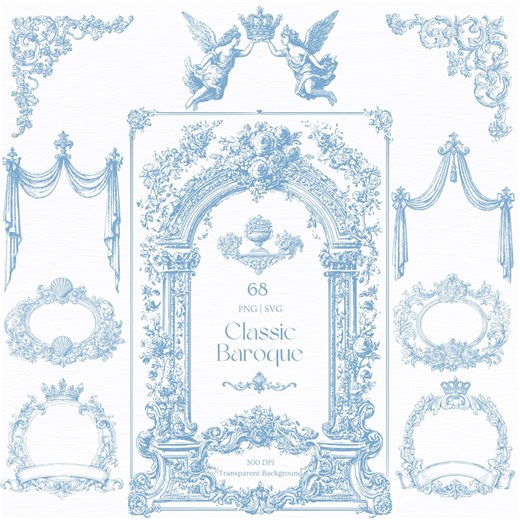 Baroque Frames SVG PNG, Line Art Wedding Invitation Crest Ornamental Frame Vintage Rococo Border for Invitations - Etsy