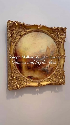 “Light is therefore color.” – J. M. W. Turner 🌅 Admired for his stunning light effects and master renditions of natural landscapes, J. M. W. Turner dominated British landscape painting throughout the first half of the 19th century. In this painting from 1841, Turner depicts an episode from Ovid’s “Metamorphoses” in which the sea god Glaucus hopes for the favor of the beautiful ocean nymph Scylla. Here, Scylla flees from the outstretched arms of her would-be lover, who has been transformed into 