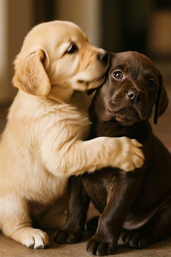 “Cute puppy” Golden Retriever & Chocolate Lab – Puppy Hug That Melts Hearts 😍